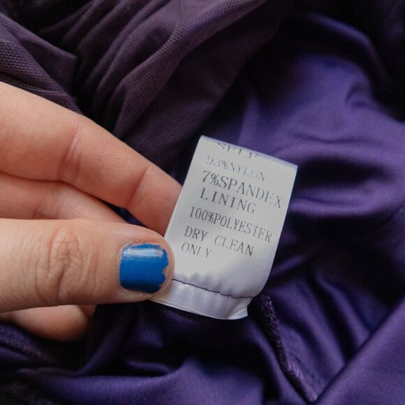 Tadashi Shoji Purple Ruched Draped Chiffon Asymmetrical Dress Size Medium Formal - Picture 8 of 9